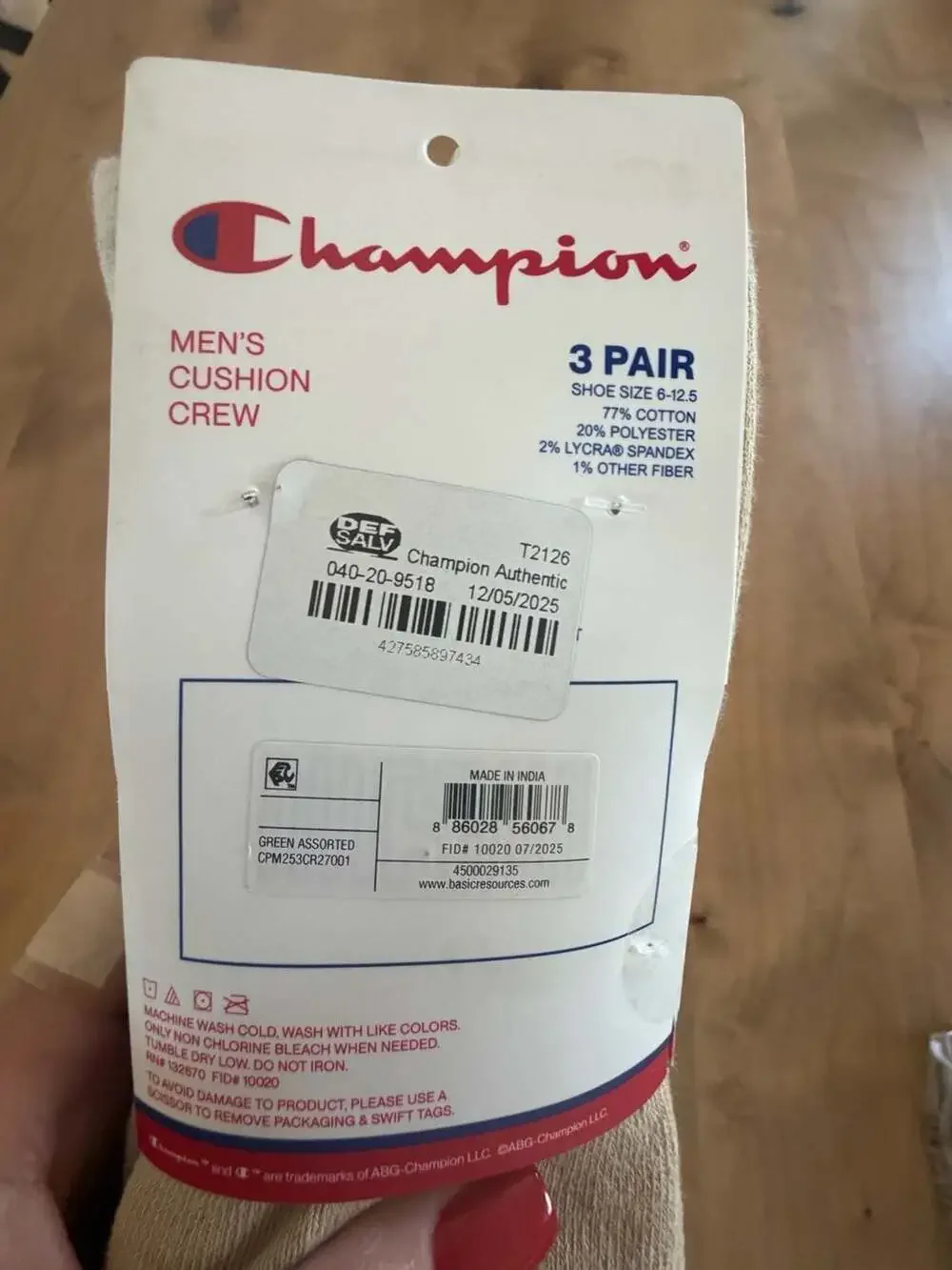 Champion Authentic Originals Men's 3-Pack Varsity Cushion Crew Socks